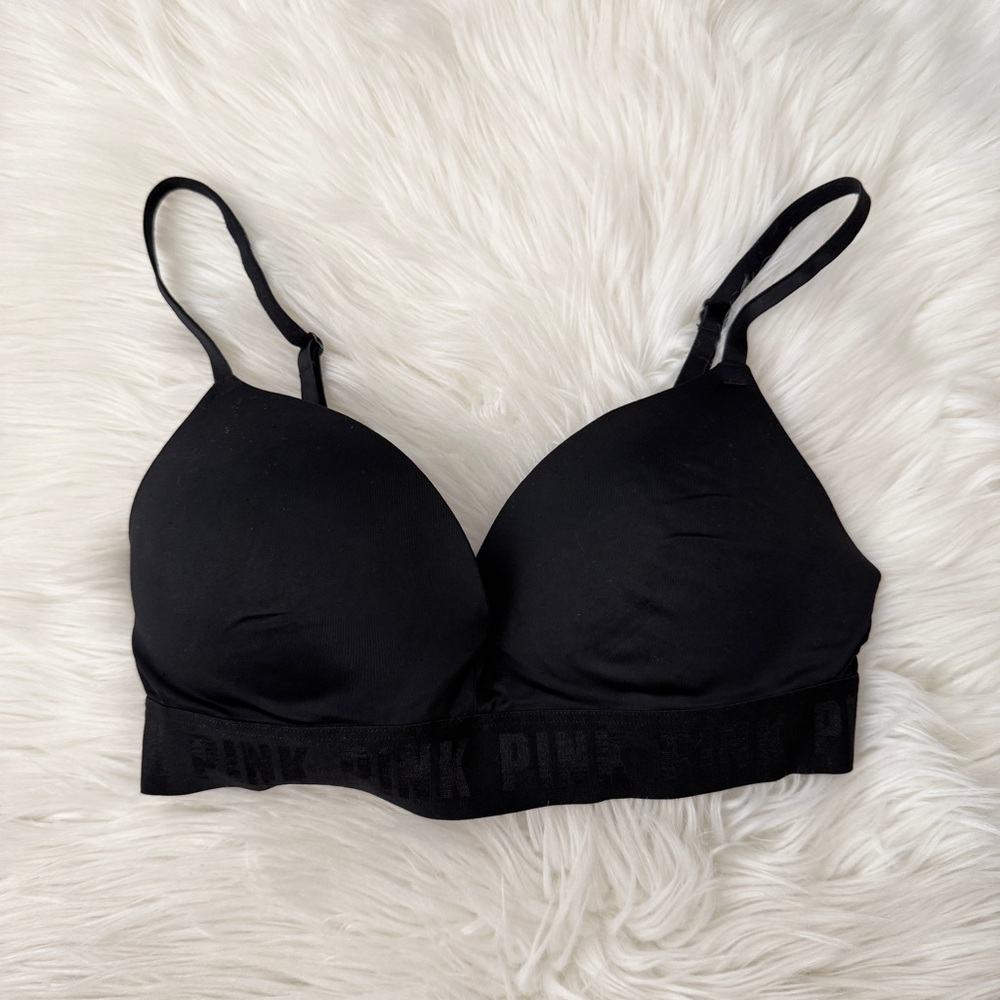 Victorias Secret PINK 34C Bra Black Wear Everywhere Wireless Push Up Back Close